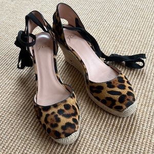 J. Crew Leopard Ankle-Tie Wedge Espadrilles